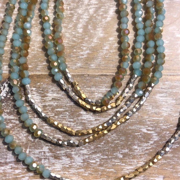 Gorgeous teal and gold beaded necklace - Picture 2 of 3